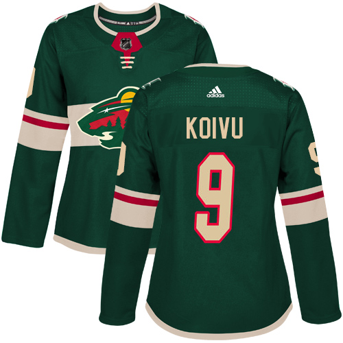 Adidas Wild #9 Mikko Koivu Green Home Authentic Women's Stitched NHL Jersey - Click Image to Close